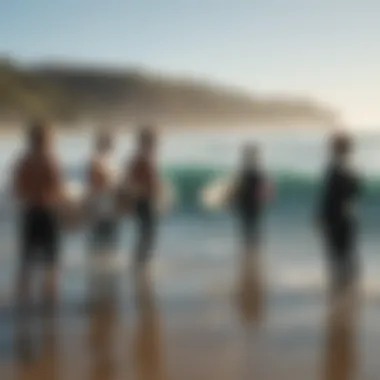 A group of surfers discussing eco-conscious practices after a session