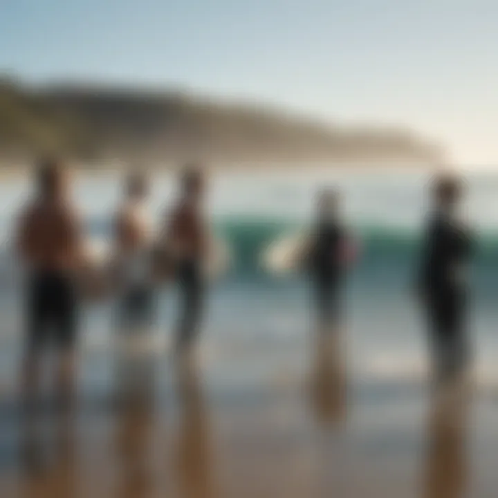 A group of surfers discussing eco-conscious practices after a session