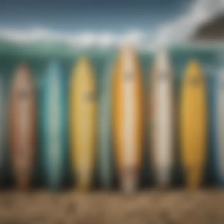 An artistic representation of surfboard evolution through the decades