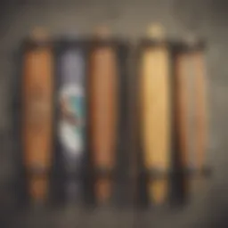 A collection of various longboards showcasing different designs and styles