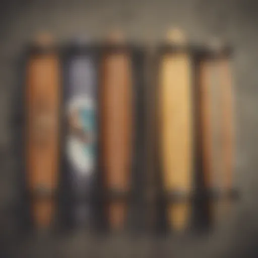 A collection of various longboards showcasing different designs and styles