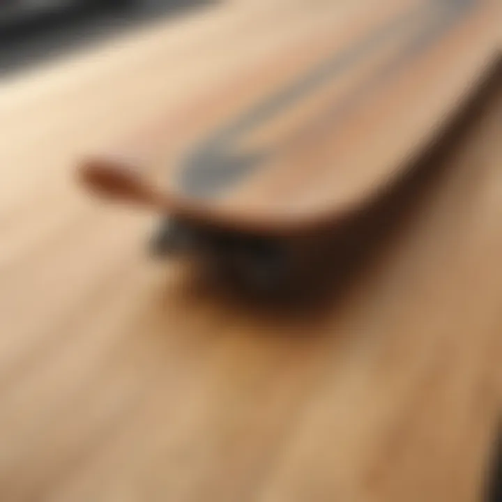 Close-up view of a longboard deck highlighting its unique construction materials