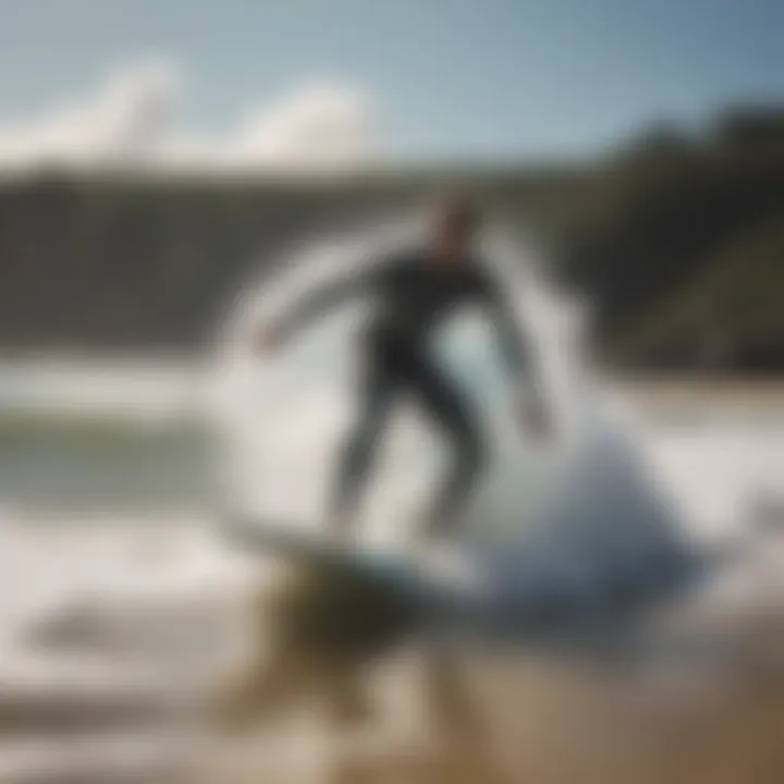 Surfer skillfully using a Wavestorm skimboard on the beach