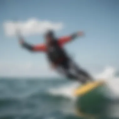 Beginner foil kitesurfer practicing on calm waters