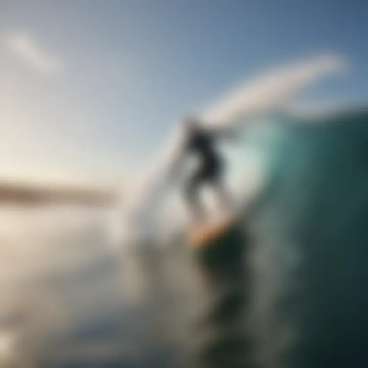 Dynamic jet-powered surfboard gliding over waves