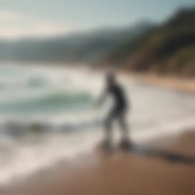 A scenic view of longboarders riding along a picturesque coastline