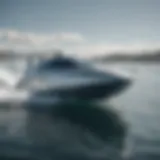 A sleek motorized hydro foil gliding above the water surface