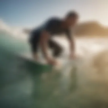 A person performing maintenance on a surfboard