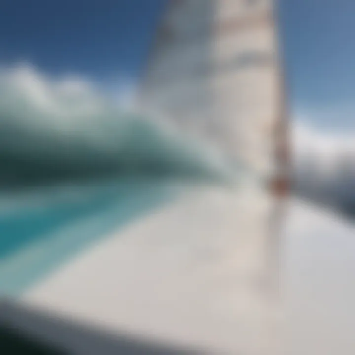 A close-up view of a wind surf board showcasing its unique design and features