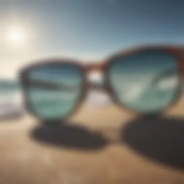 Close-up of sunglasses with UV protection features