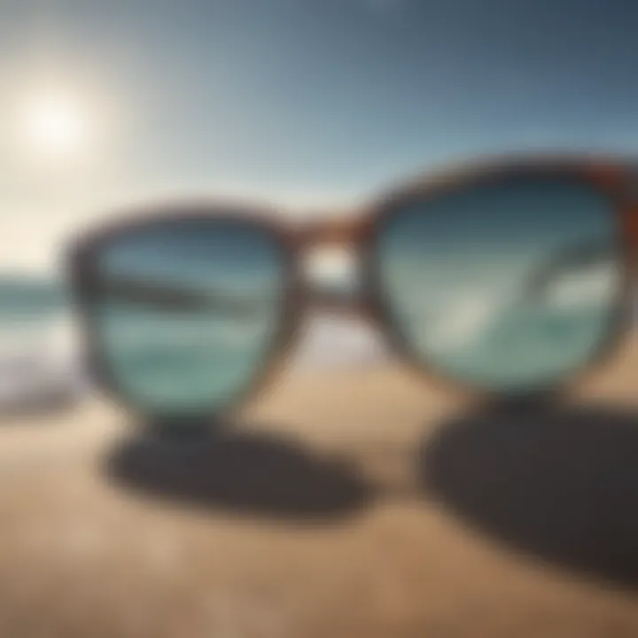 Close-up of sunglasses with UV protection features