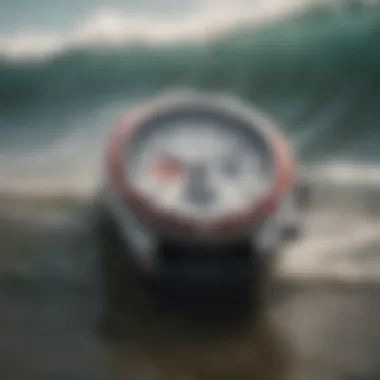 Tide Indicator Watch Features A close-up of a tide indicator watch displaying tide levels