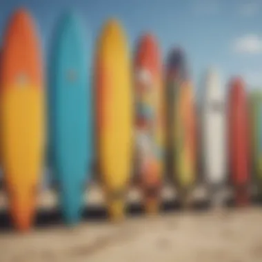 Surfboards lined up on the beach