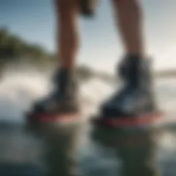 A close-up view of wakeboard bindings showcasing different styles and designs.