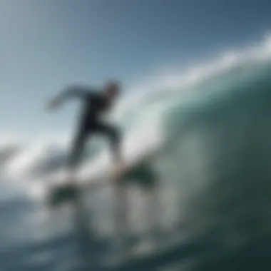 Illustration of a surfer wearing a wetsuit in dynamic action on a wave