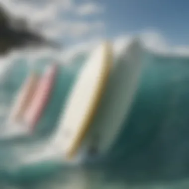 Close-up of surfboards and surfers eagerly waiting to ride the waves