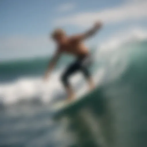 A surfer demonstrating a carving maneuver on a wave