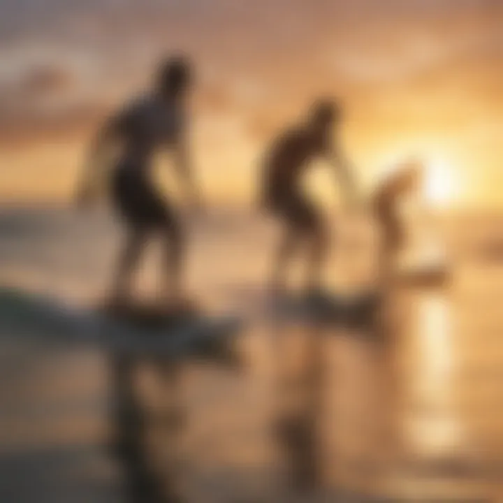 A group of longboarders enjoying a sunset ride, reflecting the community aspect of the sport.