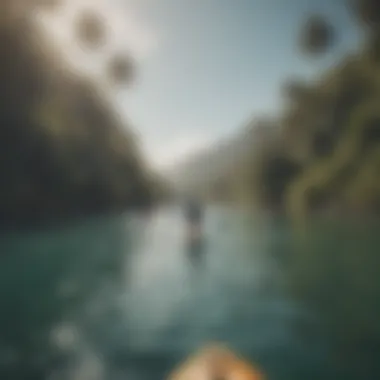 A diverse group of paddlers navigating through calm waters surrounded by nature