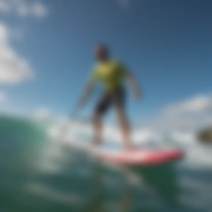 Paddleboarder maintaining balance in calm waters