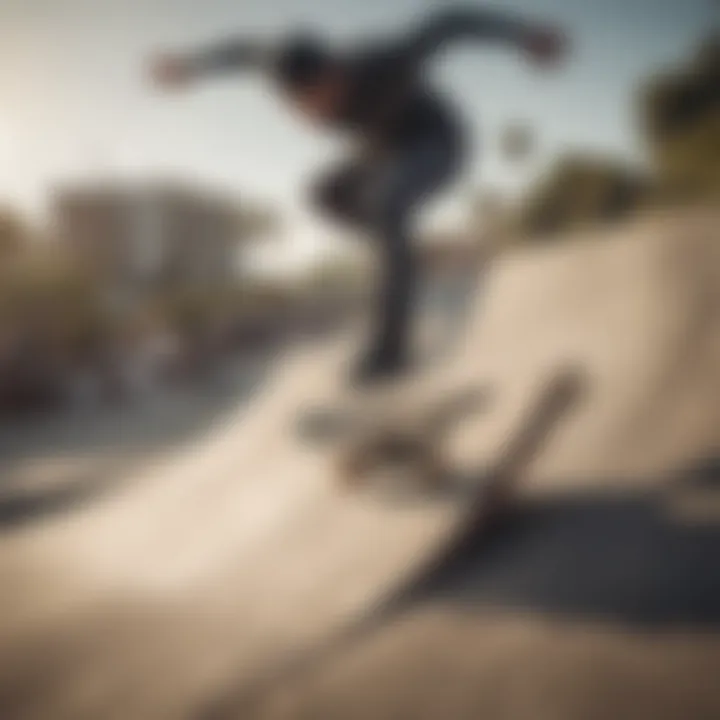 Skater executing a perfect ollie on a ramp