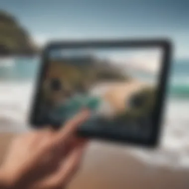 Technology Meets Terrain A digital device displaying navigation tools and geographical data