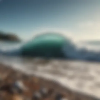 A serene beach scene affected by ocean dumping, illustrating harmful waste on the shore