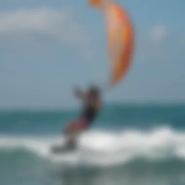 An expert demonstrating kiteboarding skills with the Ocean Rodeo Trainer Kite