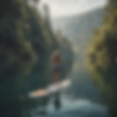 User enjoying paddle boarding on a calm lake