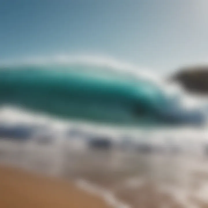 A scenic beach with optimal surfing conditions indicated by an app