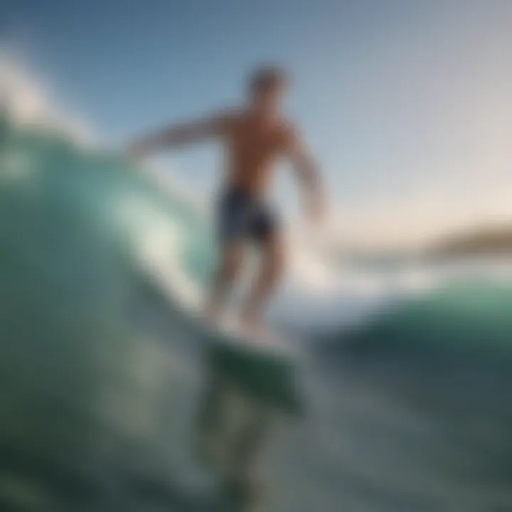 Surfer wearing stylish board shorts riding a wave