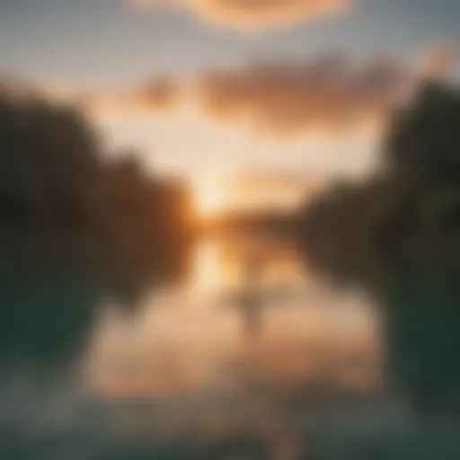 Stunning sunset over Lady Bird Lake with paddle boarders