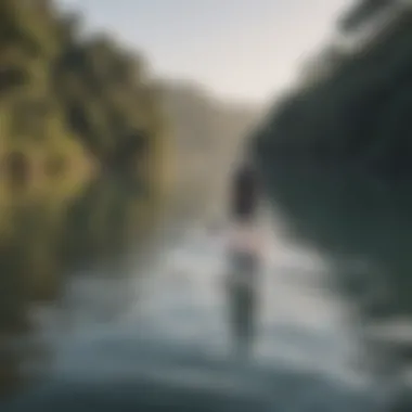 A serene morning on the water, showcasing paddle boards lined up