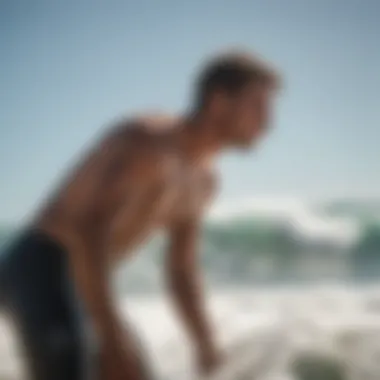 A surfer rinsing off after a day at the beach