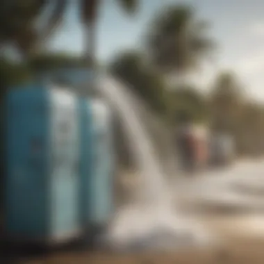 Different types of portable showers displayed together