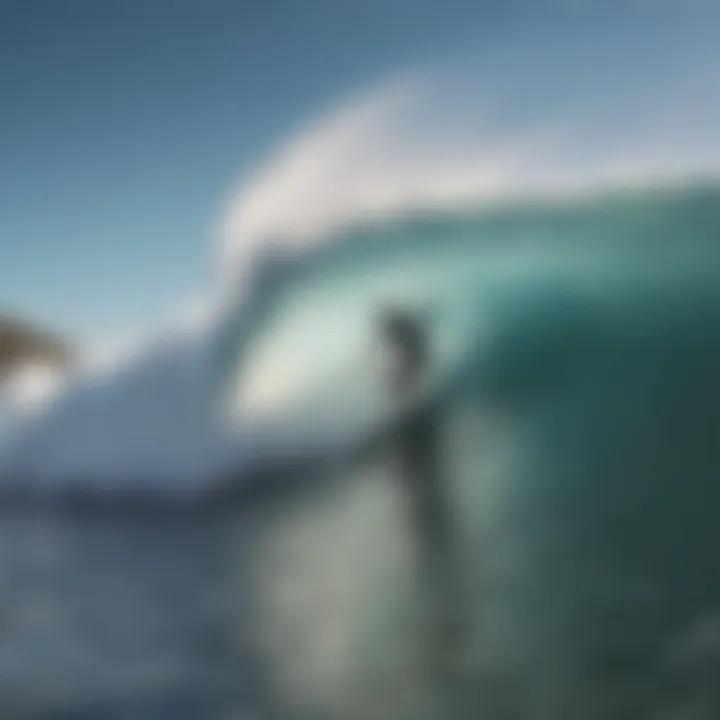 A breathtaking coastal view showcasing a surfer riding a wave.