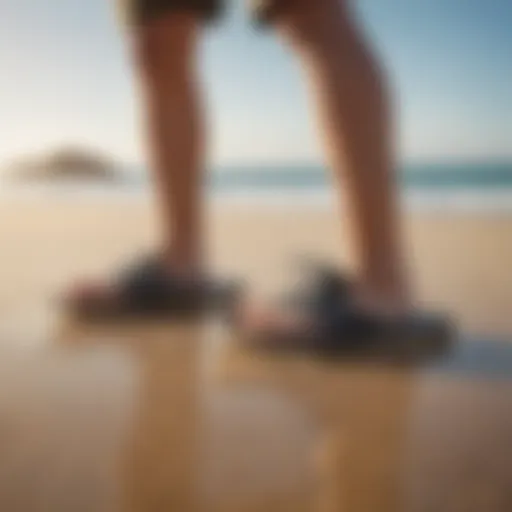 Stylish Sanuk footwear displayed on a sandy beach