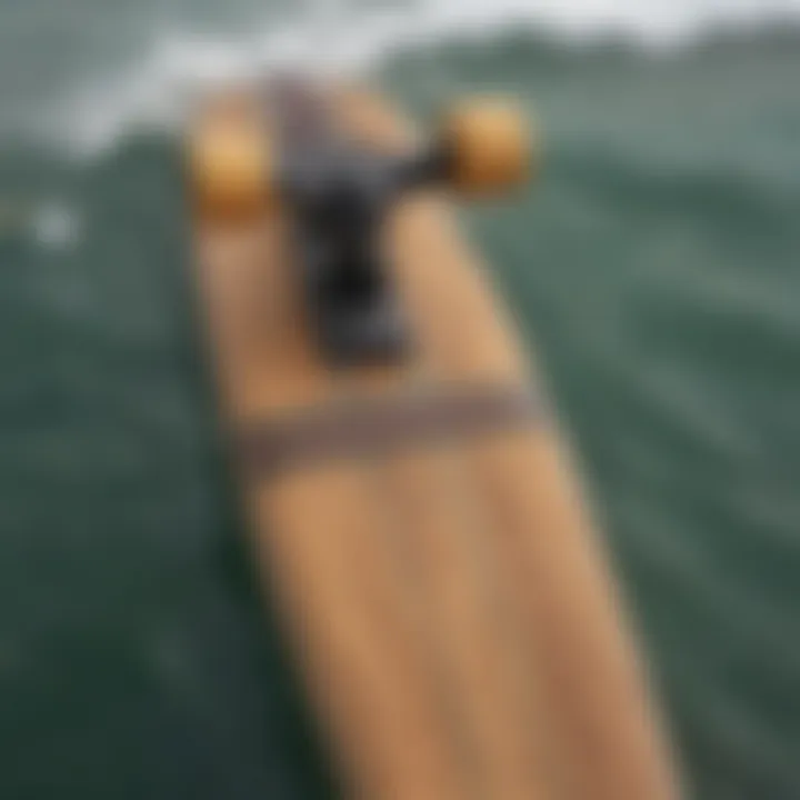 Close-up of a longboard showcasing its design and features