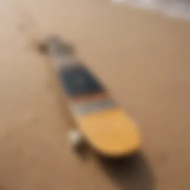 Various longboard lengths displayed on a sandy beach