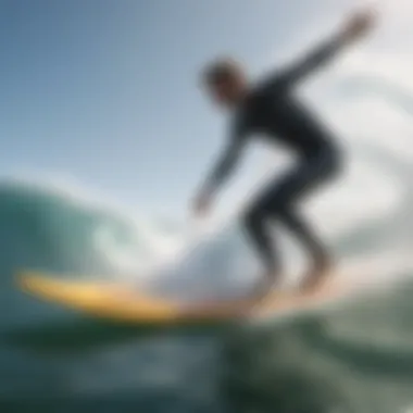 A surfer in action, demonstrating the importance of proper leash sizing in different wave conditions.