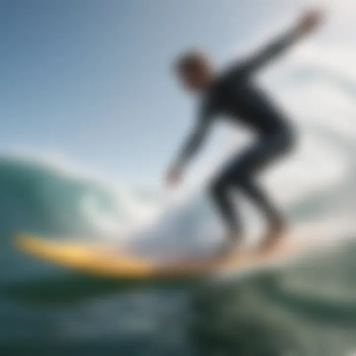 A surfer in action, demonstrating the importance of proper leash sizing in different wave conditions.