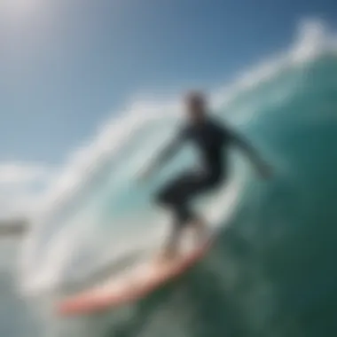 A vibrant surf training session in progress with surfers of various skill levels