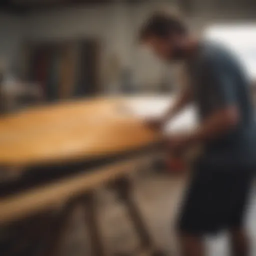 Artisan crafting a surfboard