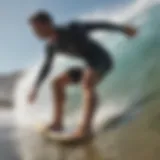 Surfer performing a dynamic stretch on the beach