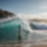 A close-up view of a surf zinc stick with ocean waves in the background