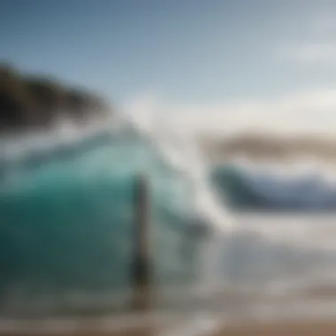 A close-up view of a surf zinc stick with ocean waves in the background