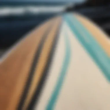 Close-up of surfboard materials highlighting craftsmanship