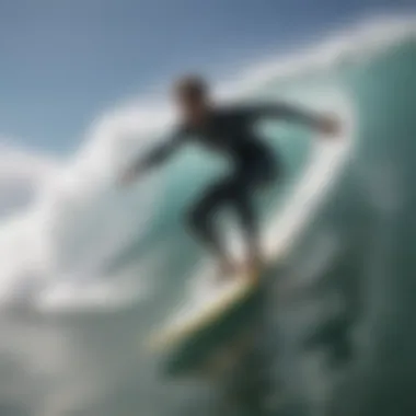 A surfer riding a wave on a modern, high-performance surfboard