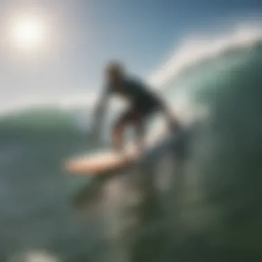 Surfer in action under bright sunlight with a sun hat