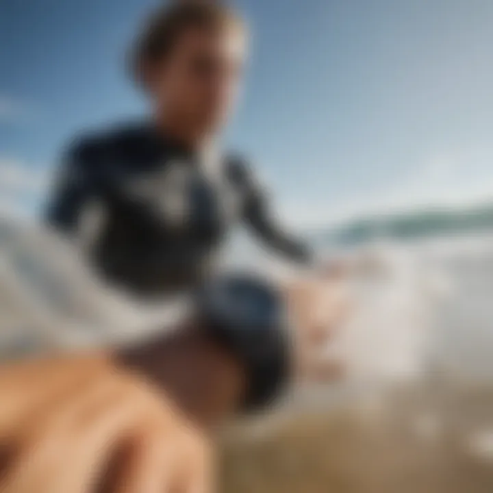 Surfer using G-Shock tide watch at the beach